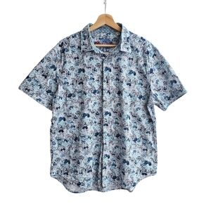 Robert Graham Blue Skull Print Short Sleeve Classic Fit XL Button Down Shirt